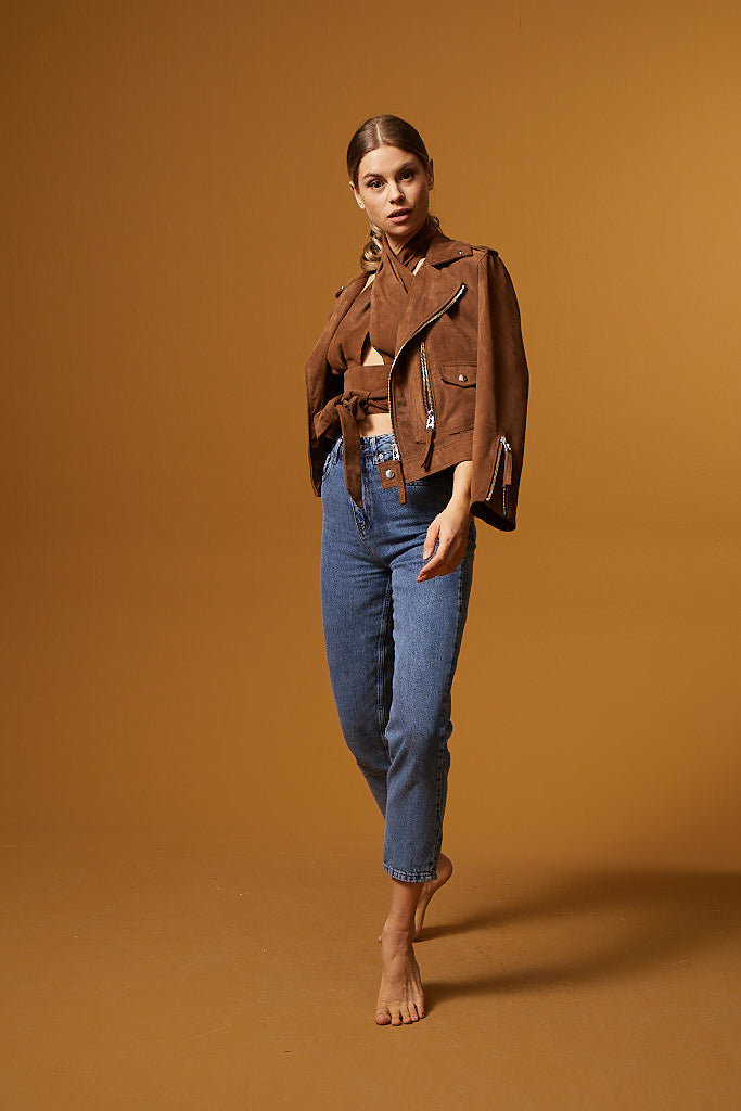 Biker Suede Jacket - Brown