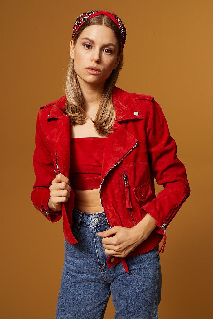 Biker Suede Jacket – Red