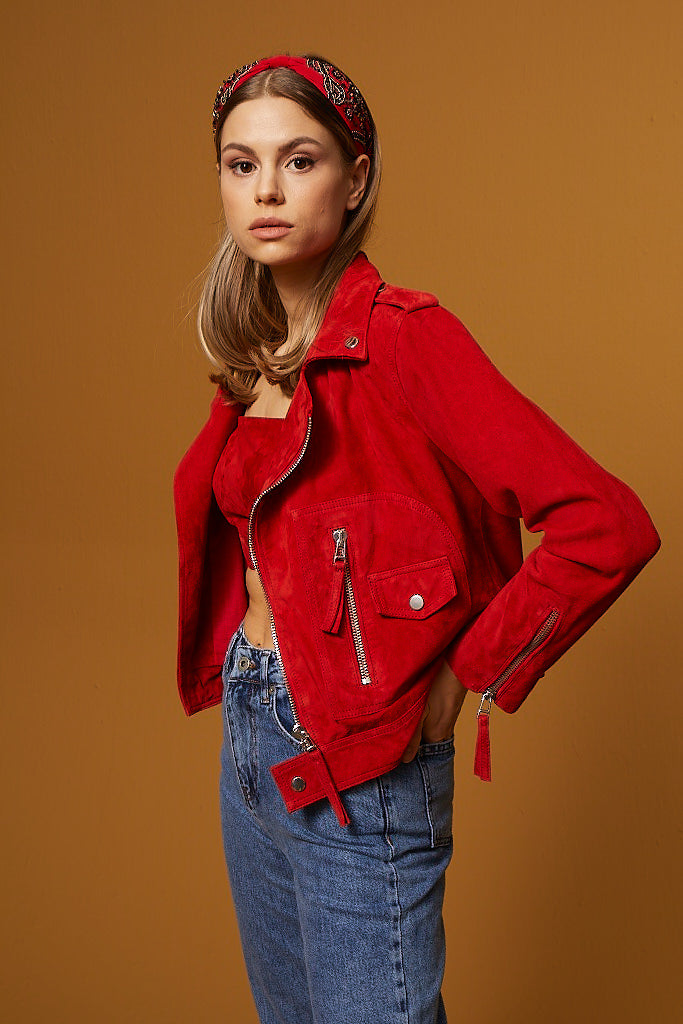 Biker Suede Jacket – Red
