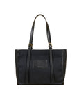 Black Canvas Genuine Leather Strap Tote Bag