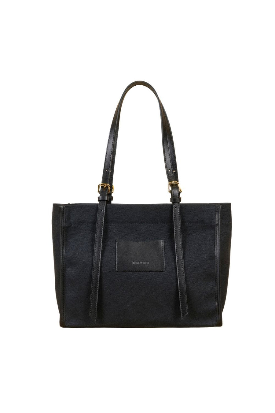 Black Canvas Genuine Leather Strap Tote Bag