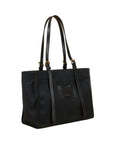 Black Canvas Genuine Leather Strap Tote Bag