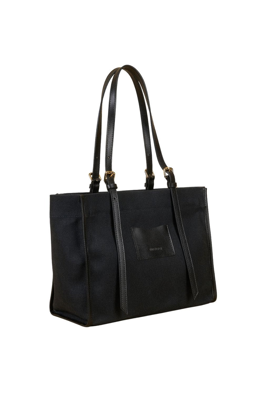 Black Canvas Genuine Leather Strap Tote Bag