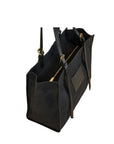 Black Canvas Genuine Leather Strap Tote Bag