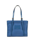 Blue Canvas Genuine Leather Strap Tote Bag