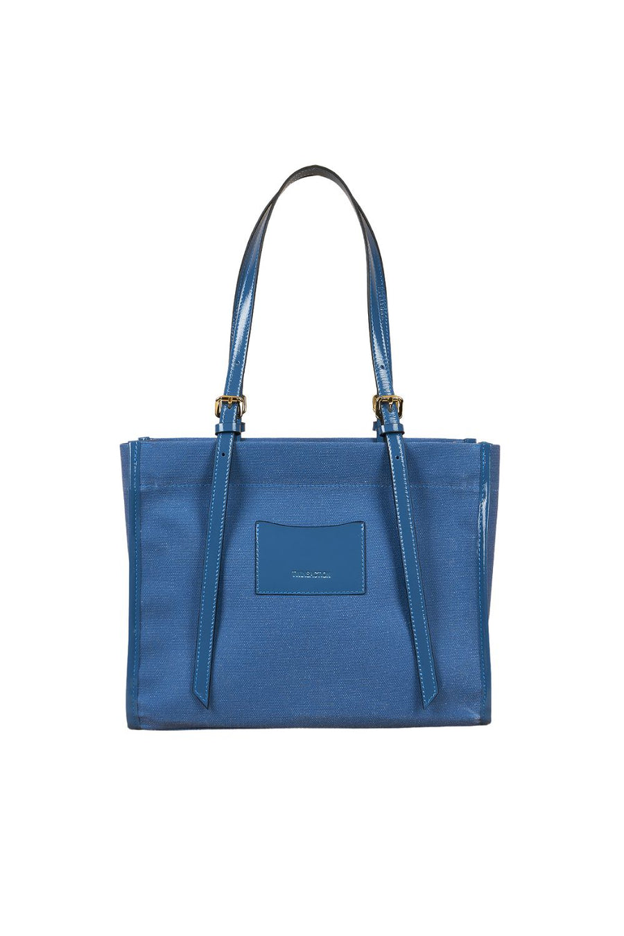 Blue Canvas Genuine Leather Strap Tote Bag