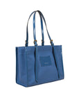 Blue Canvas Genuine Leather Strap Tote Bag