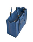 Blue Canvas Genuine Leather Strap Tote Bag