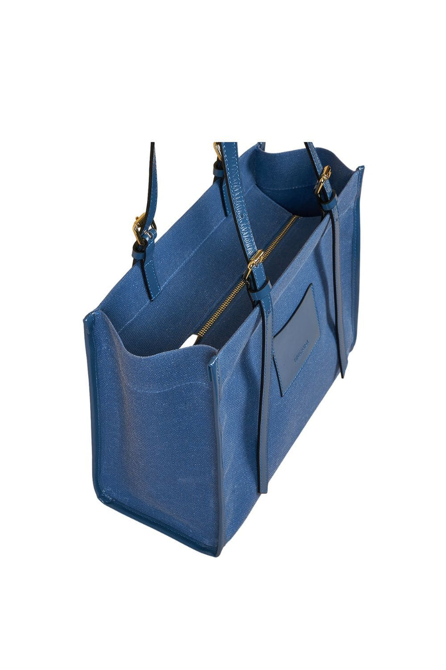 Blue Canvas Genuine Leather Strap Tote Bag