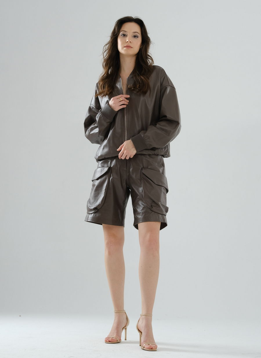 Bomber Boyfriend Leather Jacket – Mocha