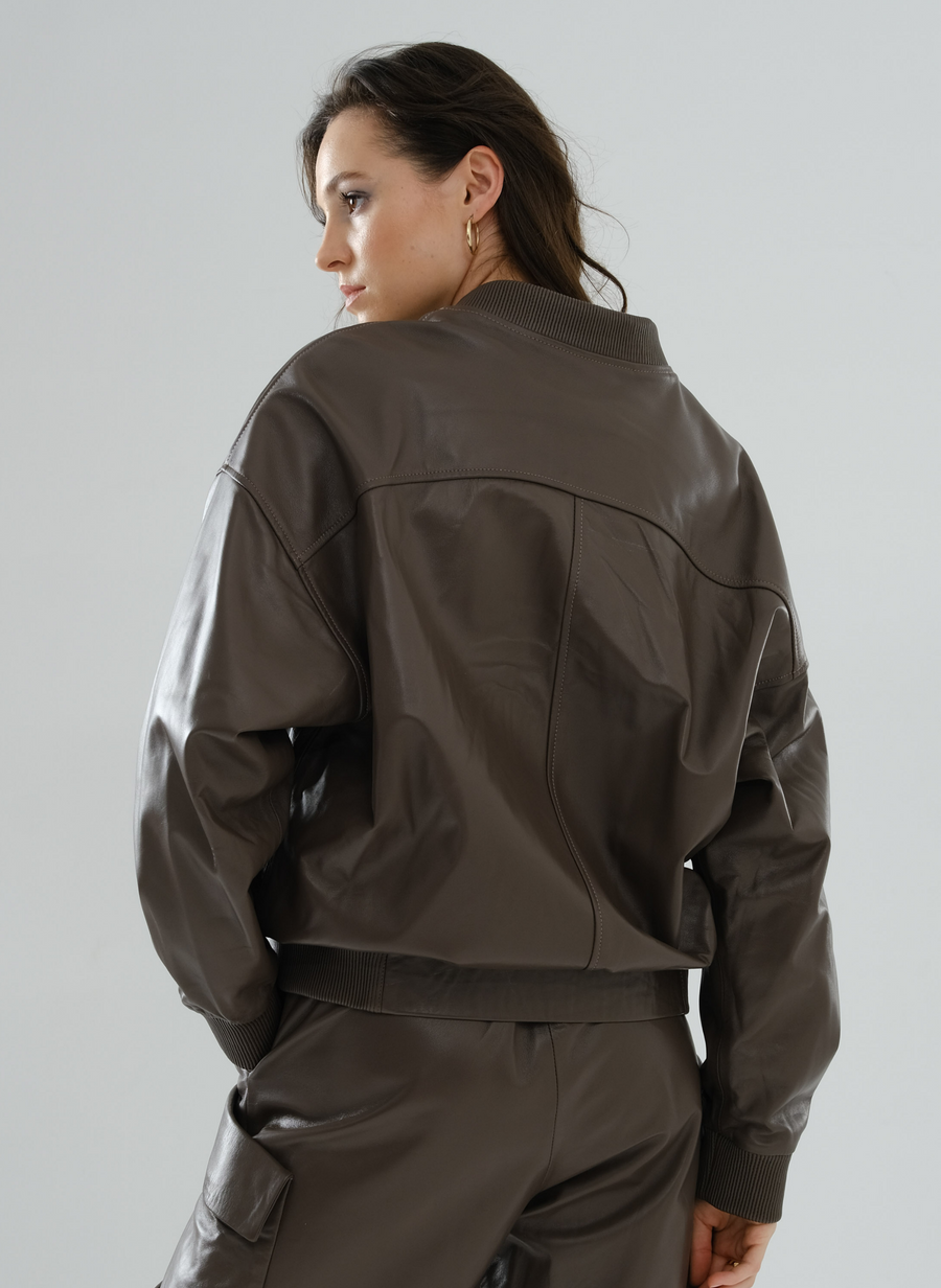 Bomber Boyfriend Leather Jacket – Mocha