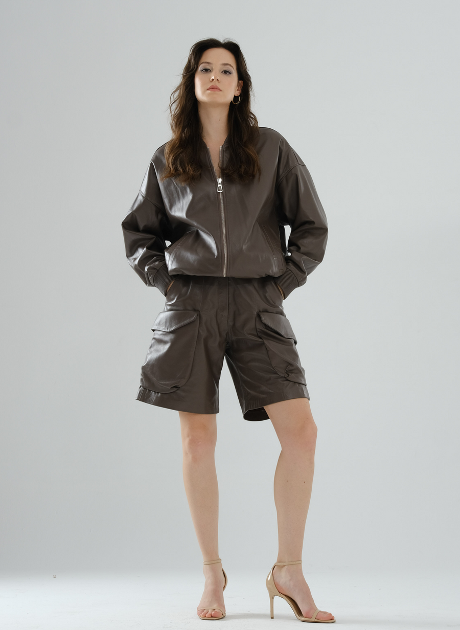Bomber Boyfriend Leather Jacket – Mocha