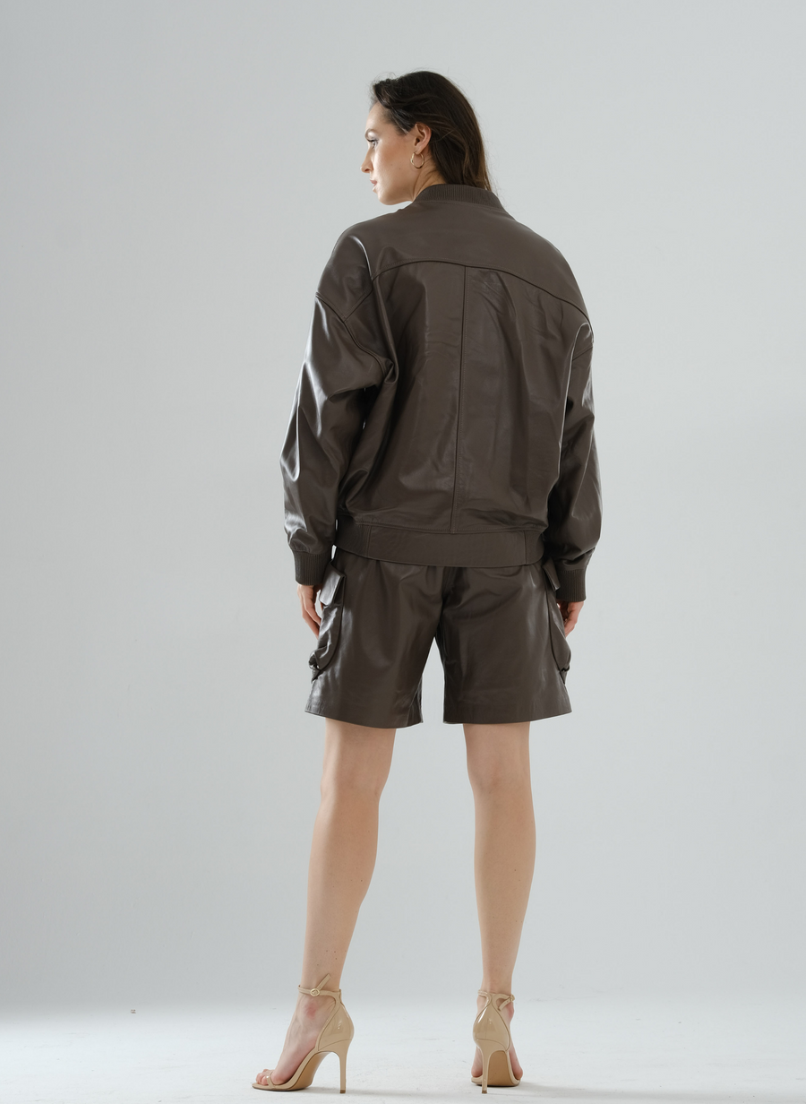 Bomber Boyfriend Leather Jacket – Mocha