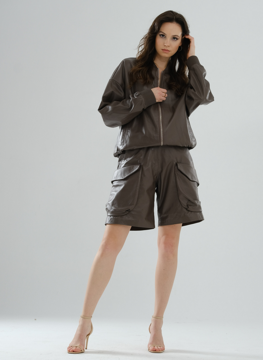 Bomber Boyfriend Leather Jacket – Mocha