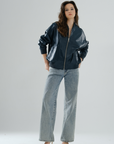 Bomber Boyfriend Leather Jacket – Petrol