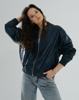 Bomber Boyfriend Leather Jacket – Petrol