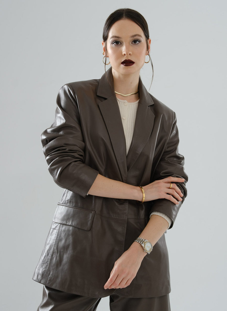Boyfriend Blazer Leather Jacket – Mocha
