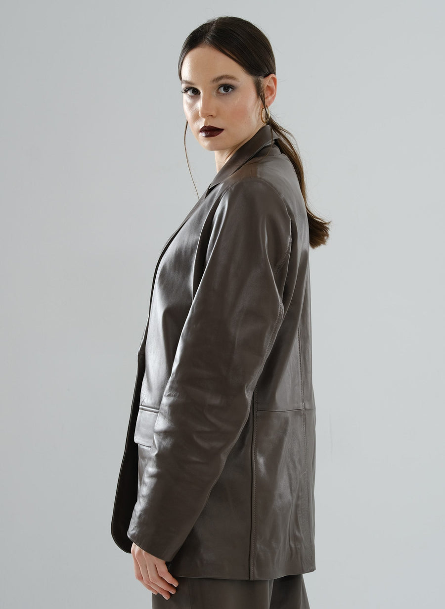 Boyfriend Blazer Leather Jacket – Mocha