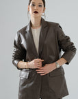 Boyfriend Blazer Leather Jacket – Mocha
