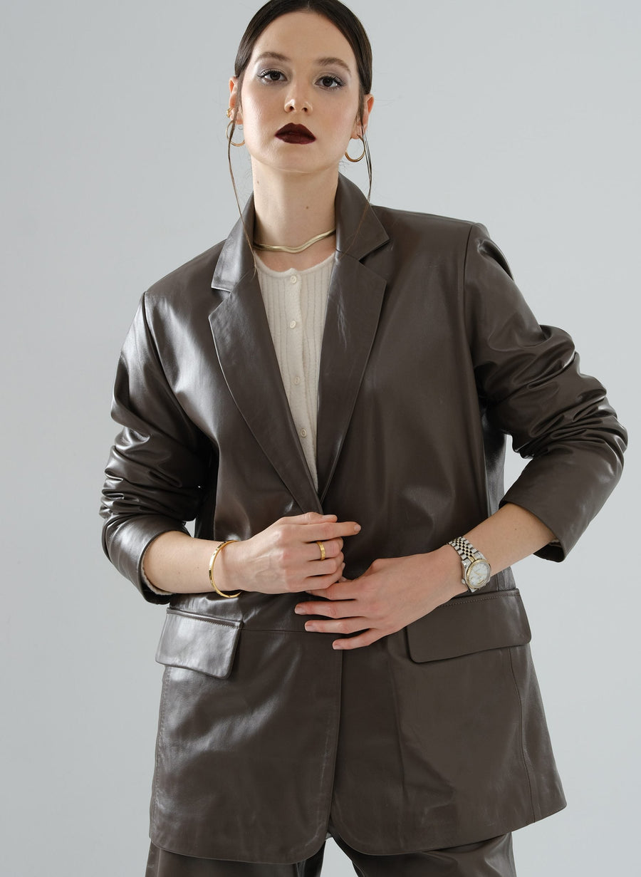 Boyfriend Blazer Leather Jacket – Mocha