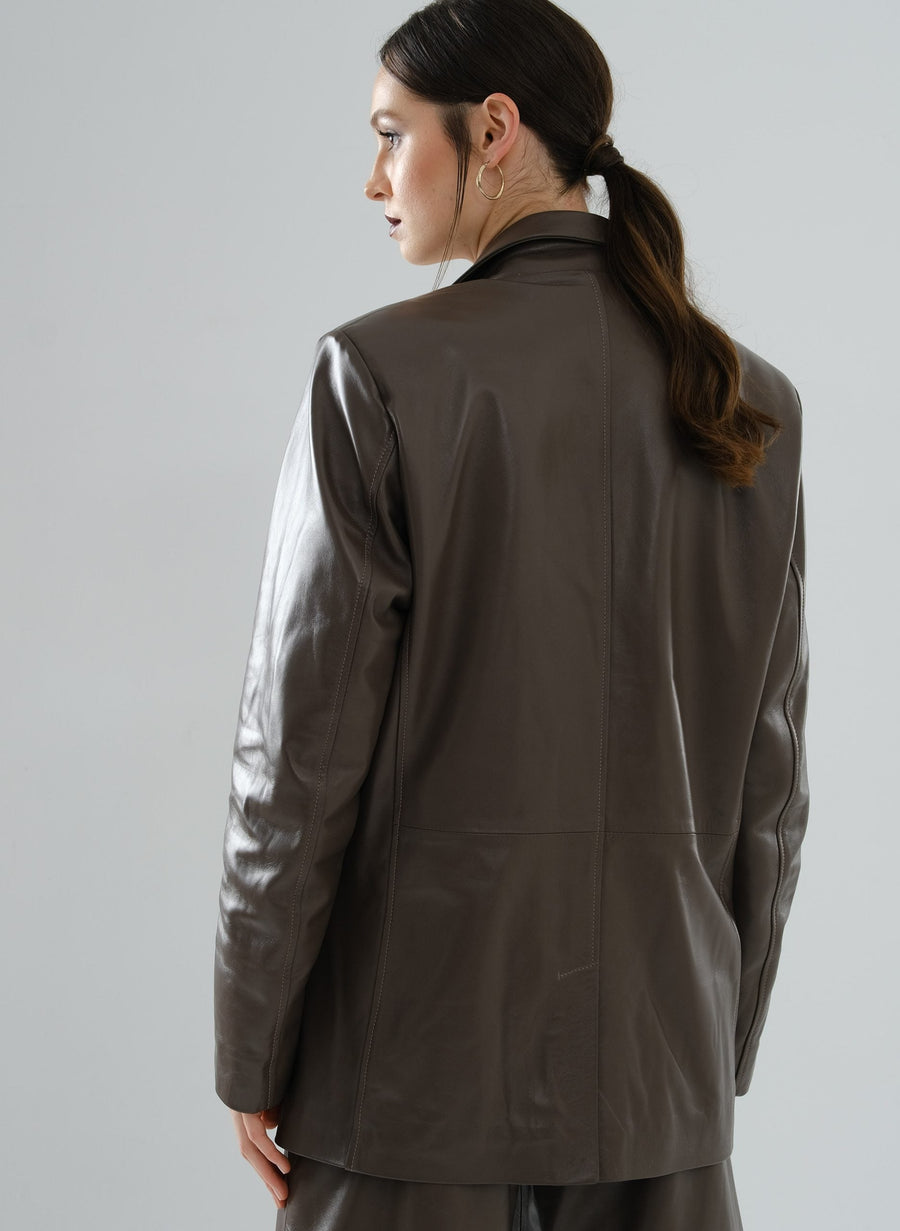 Boyfriend Blazer Leather Jacket – Mocha