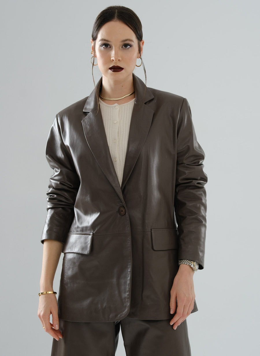 Boyfriend Blazer Leather Jacket – Mocha