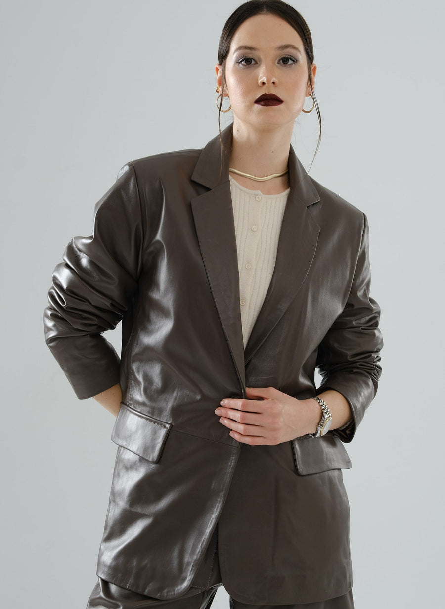 Boyfriend Blazer Leather Jacket – Mocha