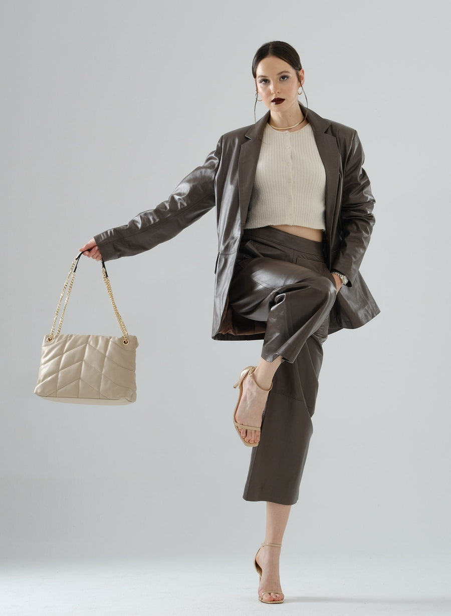 Boyfriend Blazer Leather Jacket – Mocha