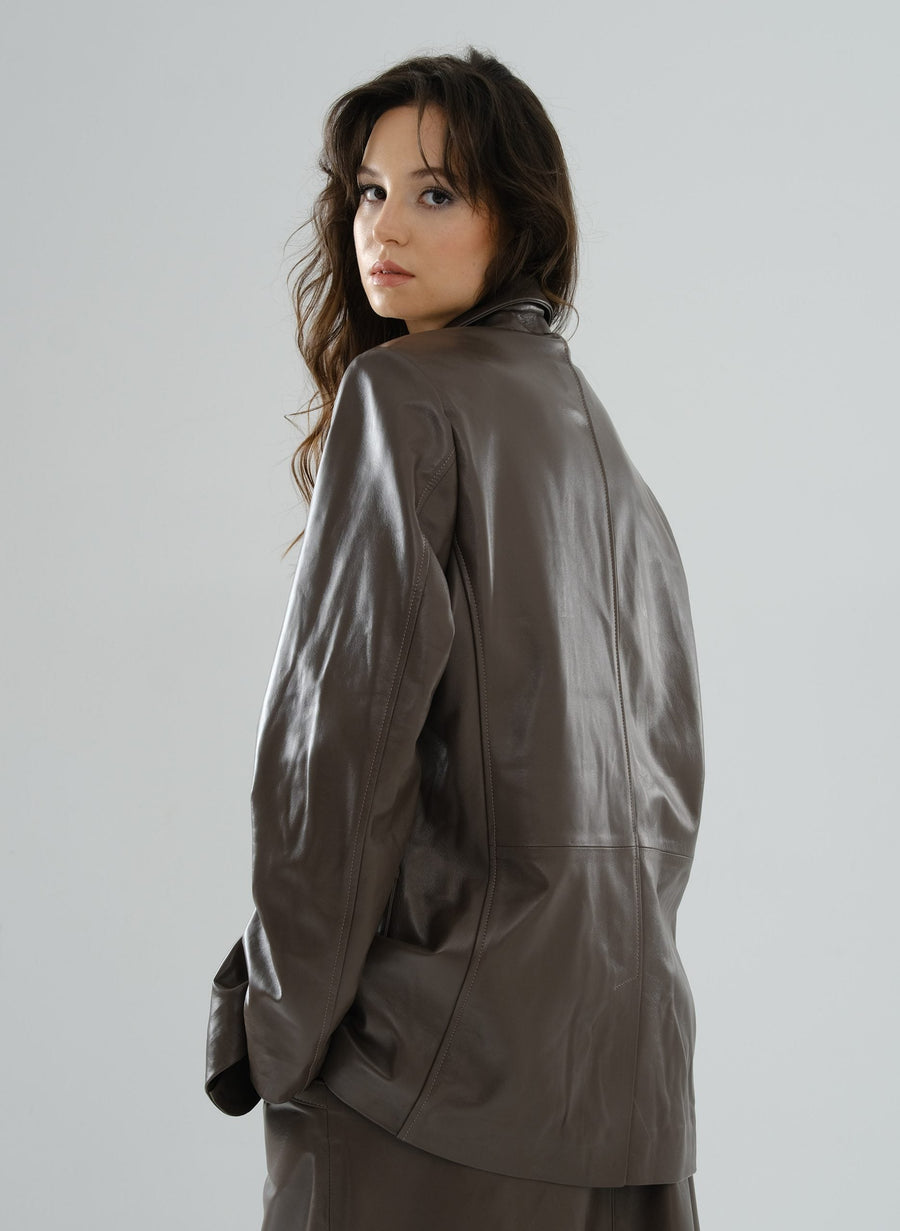 Boyfriend Blazer Leather Jacket – Mocha