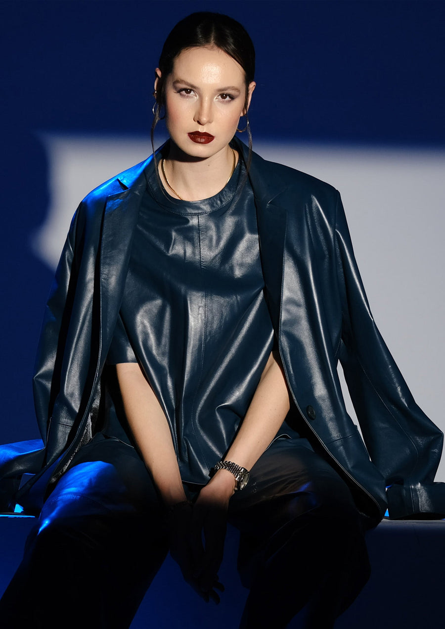 Boyfriend Blazer Leather Jacket – Petrol