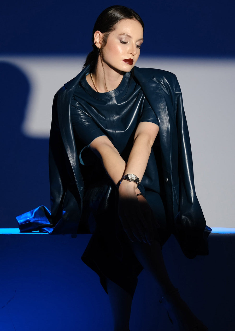 Boyfriend Blazer Leather Jacket – Petrol