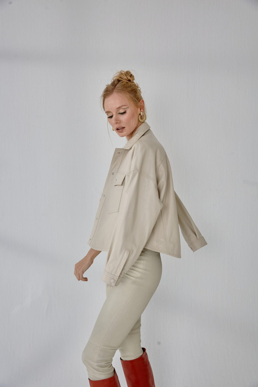 Boyfriend Leather Jacket – Cream