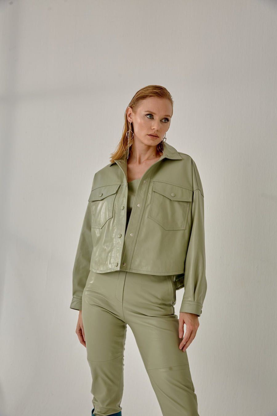Boyfriend Leather Jacket – Nile Green
