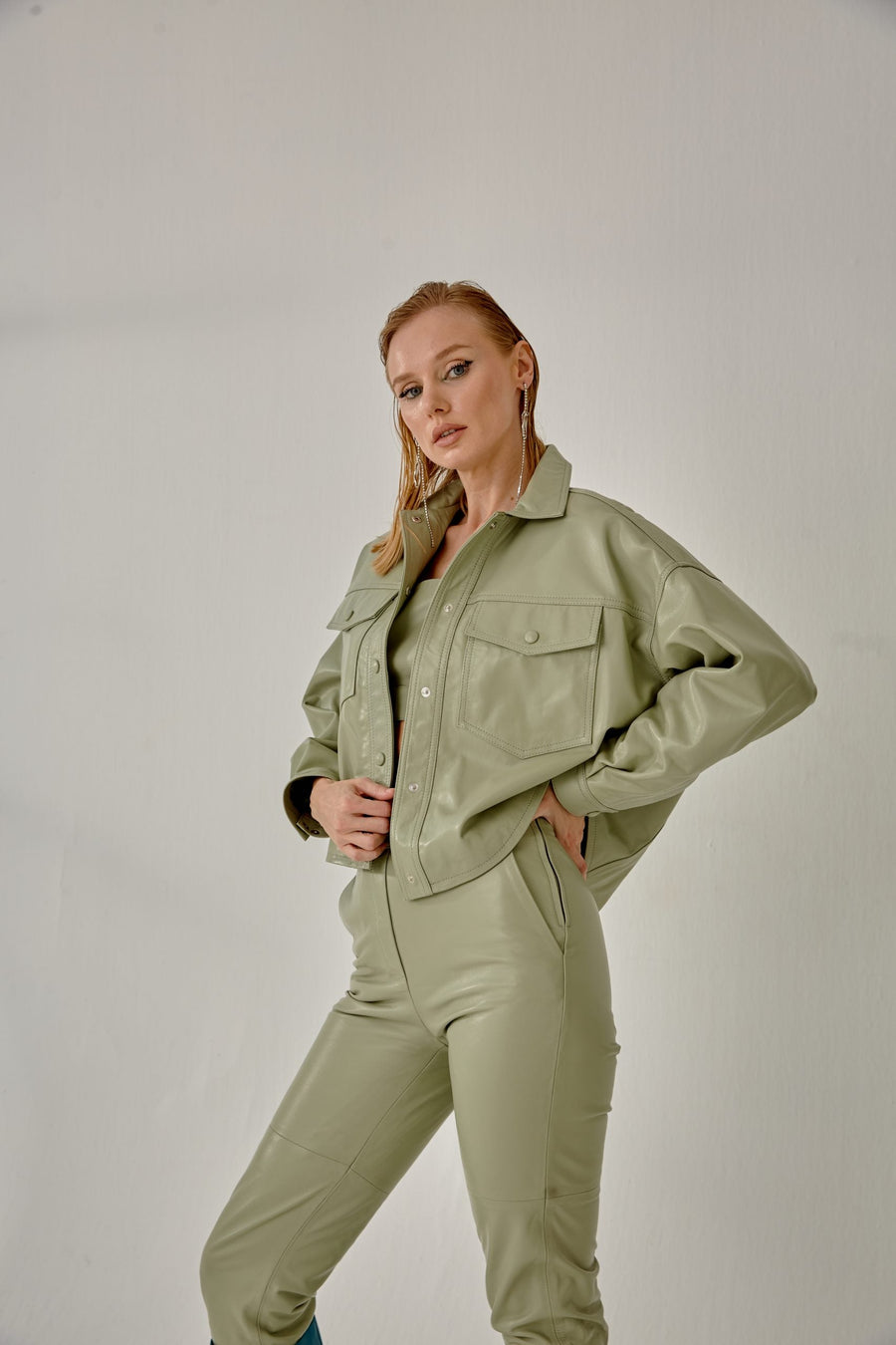 Boyfriend Leather Jacket – Nile Green