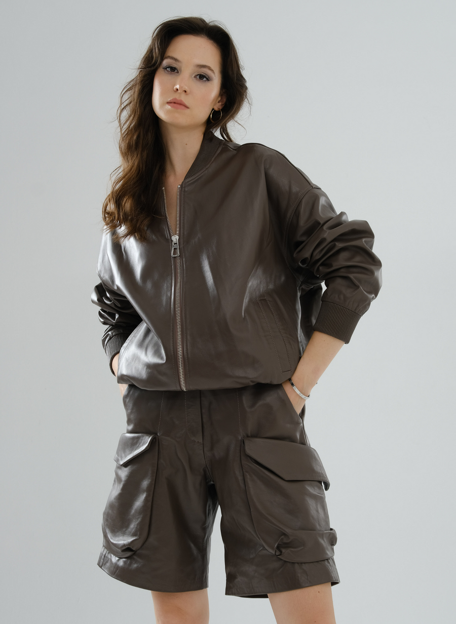 Cargo Bermuda Leather Shorts – Mocha