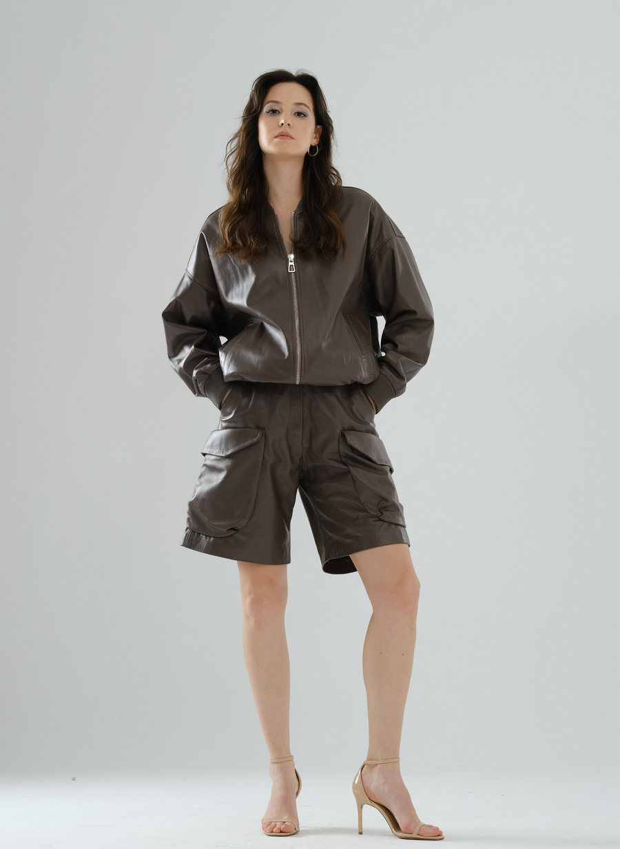 Cargo Bermuda Leather Shorts – Mocha