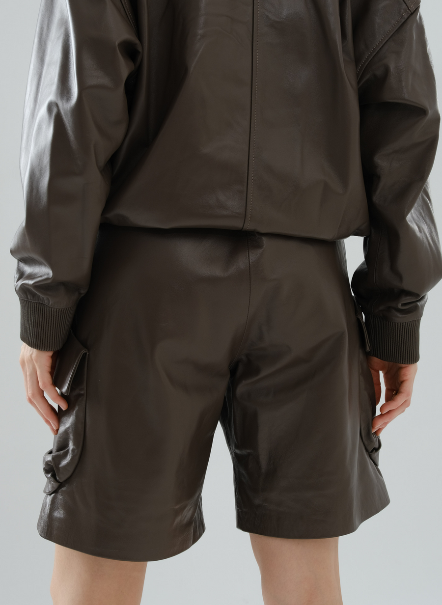 Cargo Bermuda Leather Shorts – Mocha