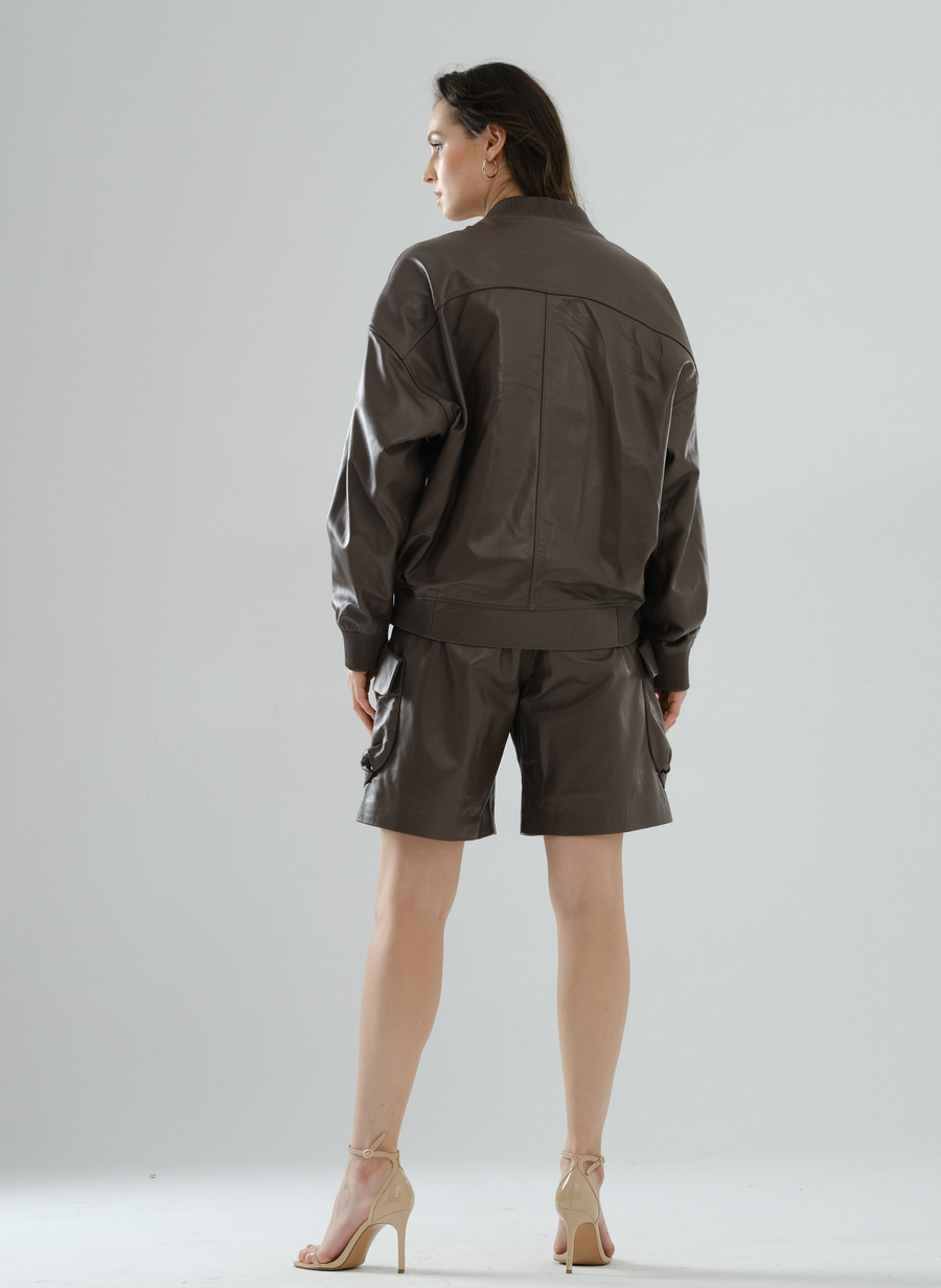 Cargo Bermuda Leather Shorts – Mocha