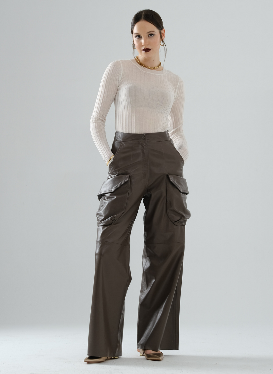 Cargo Long Leather Pants – Mocha