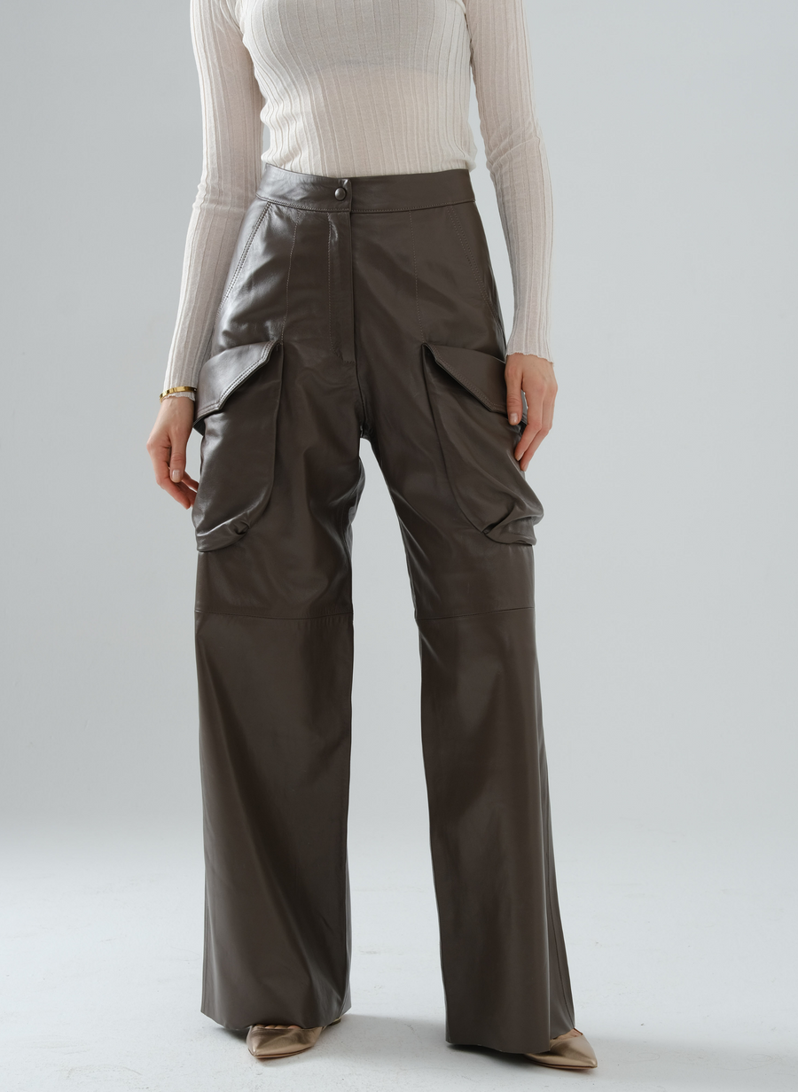 Cargo Long Leather Pants – Mocha
