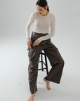 Cargo Long Leather Pants – Mocha