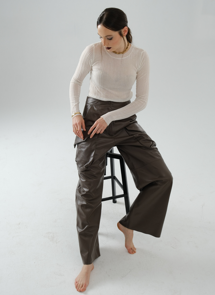 Cargo Long Leather Pants – Mocha