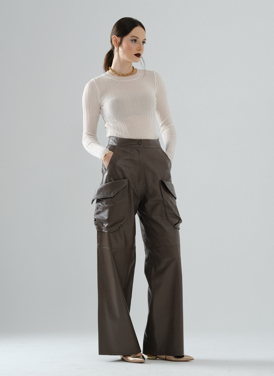 Cargo Long Leather Pants – Mocha