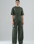 Cargo Long Leather Pants – Sage Green