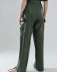 Cargo Long Leather Pants – Sage Green