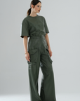 Cargo Long Leather Pants – Sage Green