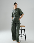 Cargo Long Leather Pants – Sage Green