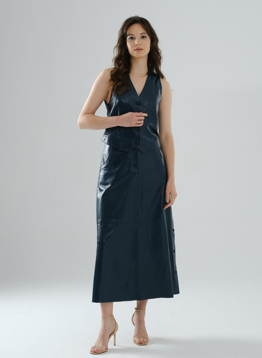 Classic Leather Vest – Petrol