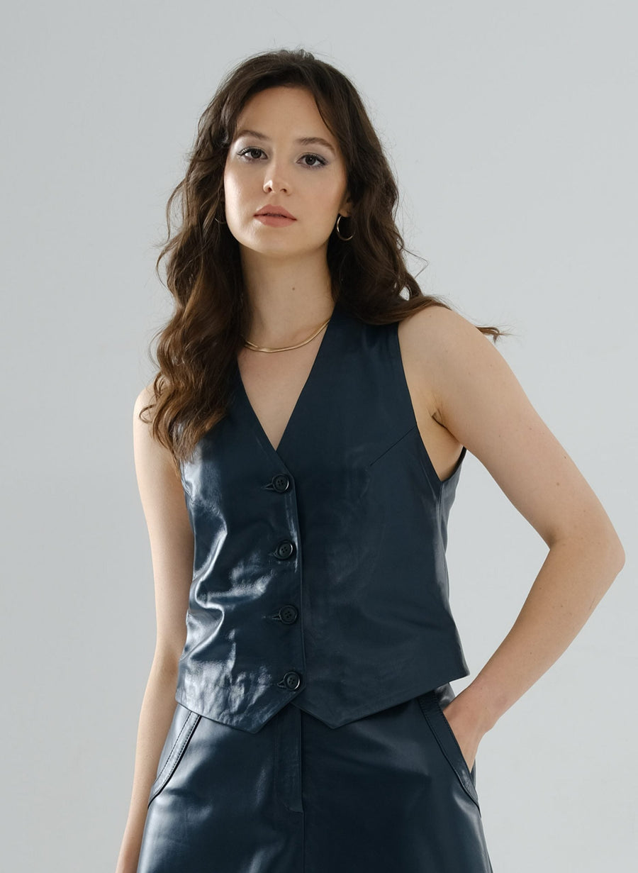 Classic Leather Vest – Petrol
