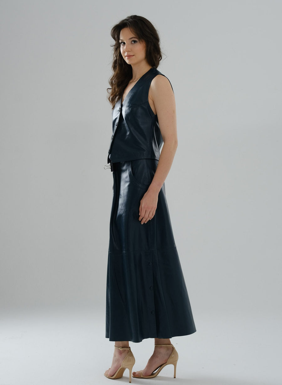 Classic Leather Vest – Petrol